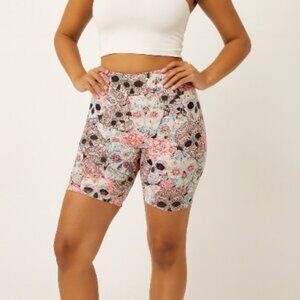 EVCR Co. Sugar Skull & Floral Print Biker Shorts | Festival Vibes | Size L